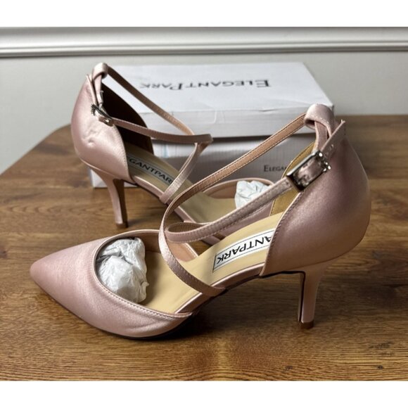 ELEGANTPARK Heels for Women Closed Toe Strappy Pointed High Heel Pumps Satin 8 - Picture 4 of 10